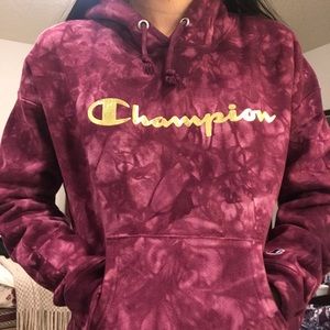 Burgundy tye dye champion hoodie
